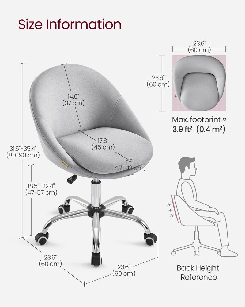 Swivel Vanity Chair | Wheeled Accent Chair With Backrest