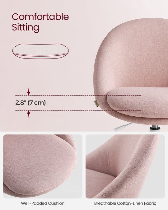 Swivel Vanity Chair | Wheeled Accent Chair With Backrest