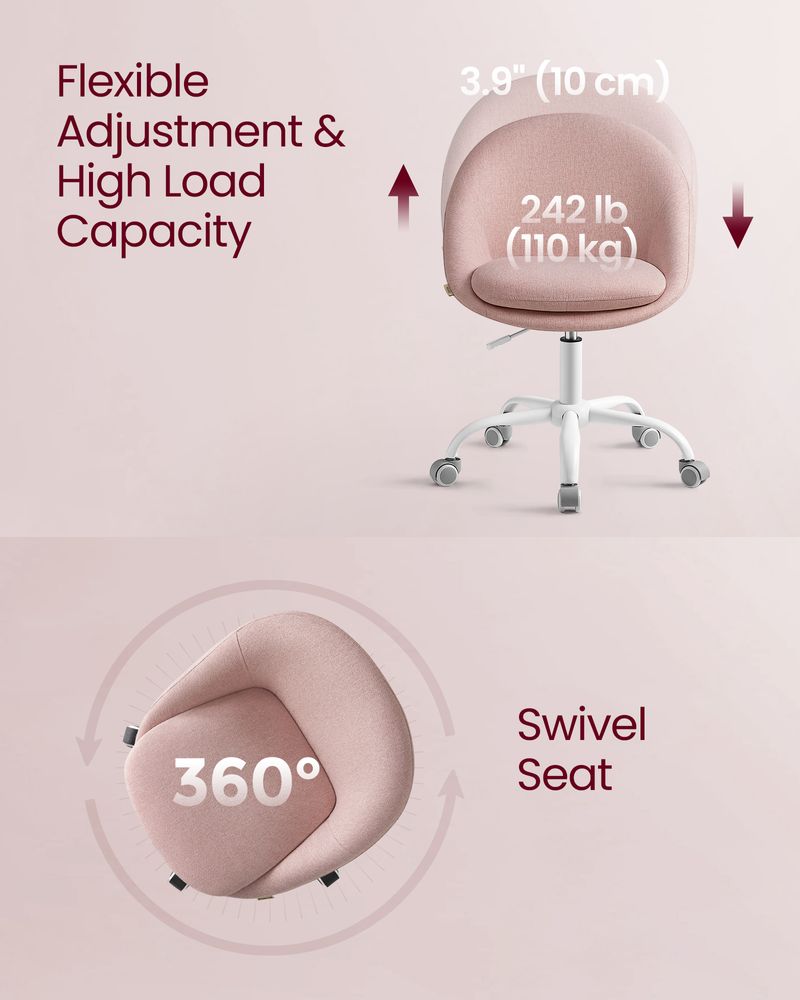 Swivel Vanity Chair | Wheeled Accent Chair With Backrest