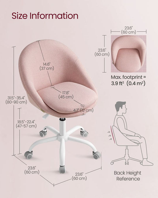 Swivel Vanity Chair | Wheeled Accent Chair With Backrest