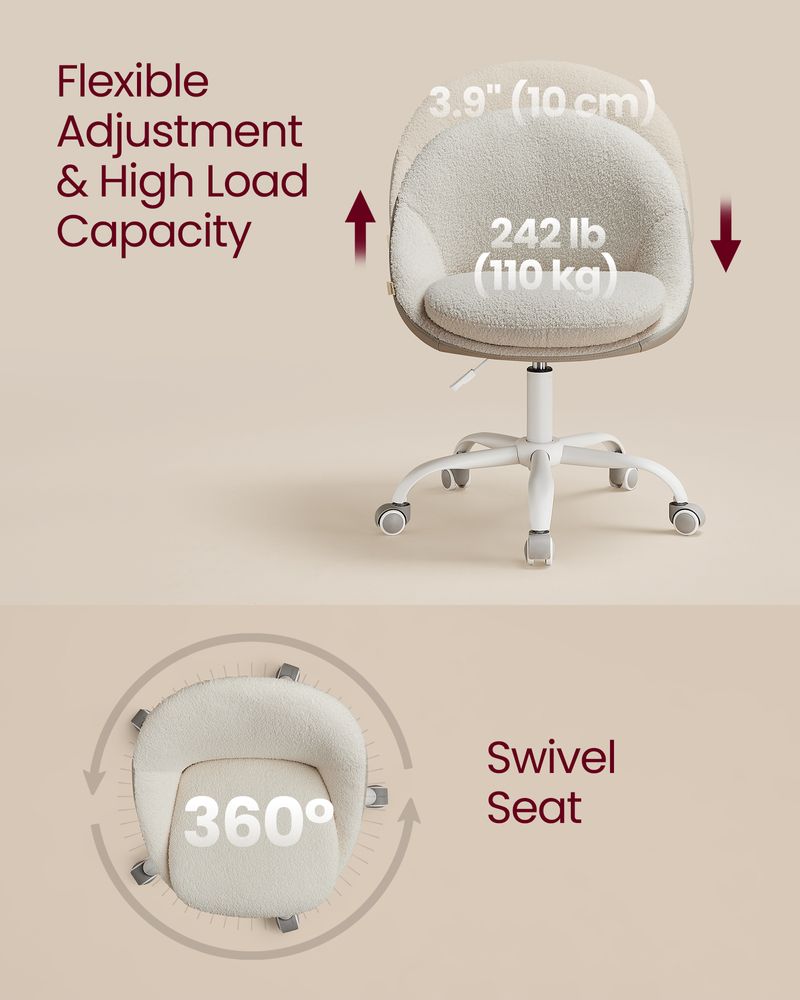 Swivel Vanity Chair | Wheeled Accent Chair With Backrest