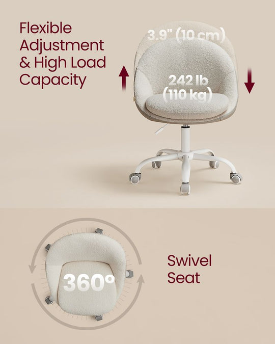 Swivel Vanity Chair | Wheeled Accent Chair With Backrest