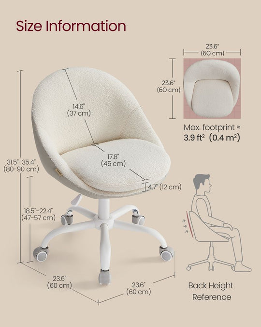 Swivel Vanity Chair | Wheeled Accent Chair With Backrest