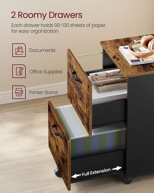 Rolling File Cabinet | Lockable Two Drawer Under Desk Storage