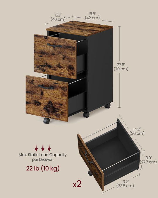 Rolling File Cabinet | Lockable Two Drawer Under Desk Storage