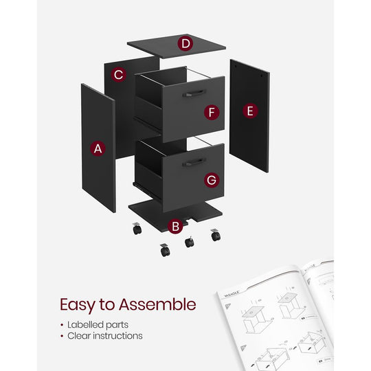 Rolling File Cabinet | Lockable Two Drawer Under Desk Storage