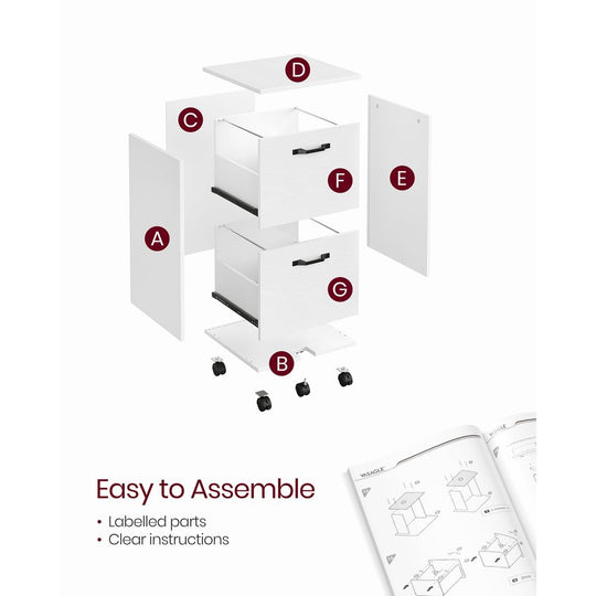 Rolling File Cabinet | Lockable Two Drawer Under Desk Storage