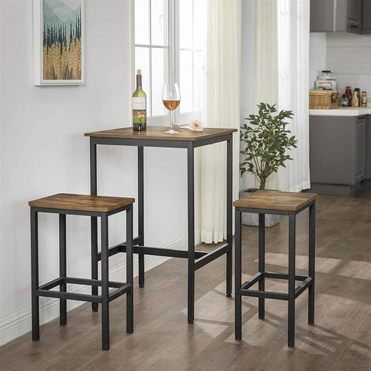 Square High Top Bar Table | Industrial Pub Table With Footrest