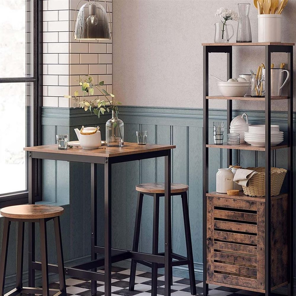 Square High Top Bar Table | Industrial Pub Table With Footrest