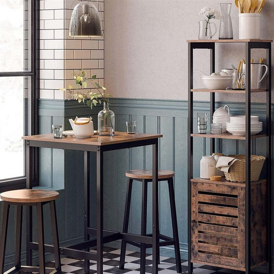 Square High Top Bar Table | Industrial Pub Table With Footrest
