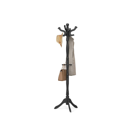 Solid Wood Coat Rack | Turned Post Stand With Curved Hooks