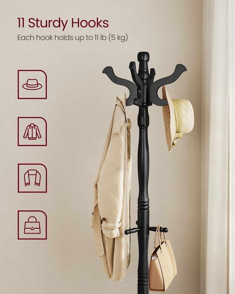 Wood Coat Rack | Freestanding 11-Hook Entryway Stand