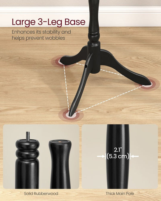 Solid Wood Coat Rack | Turned Post Stand With Curved Hooks