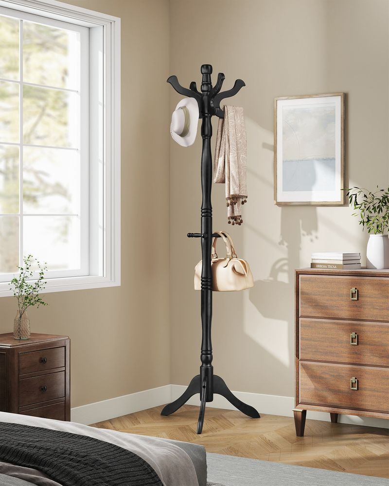 Wood Coat Rack | Freestanding 11-Hook Entryway Stand