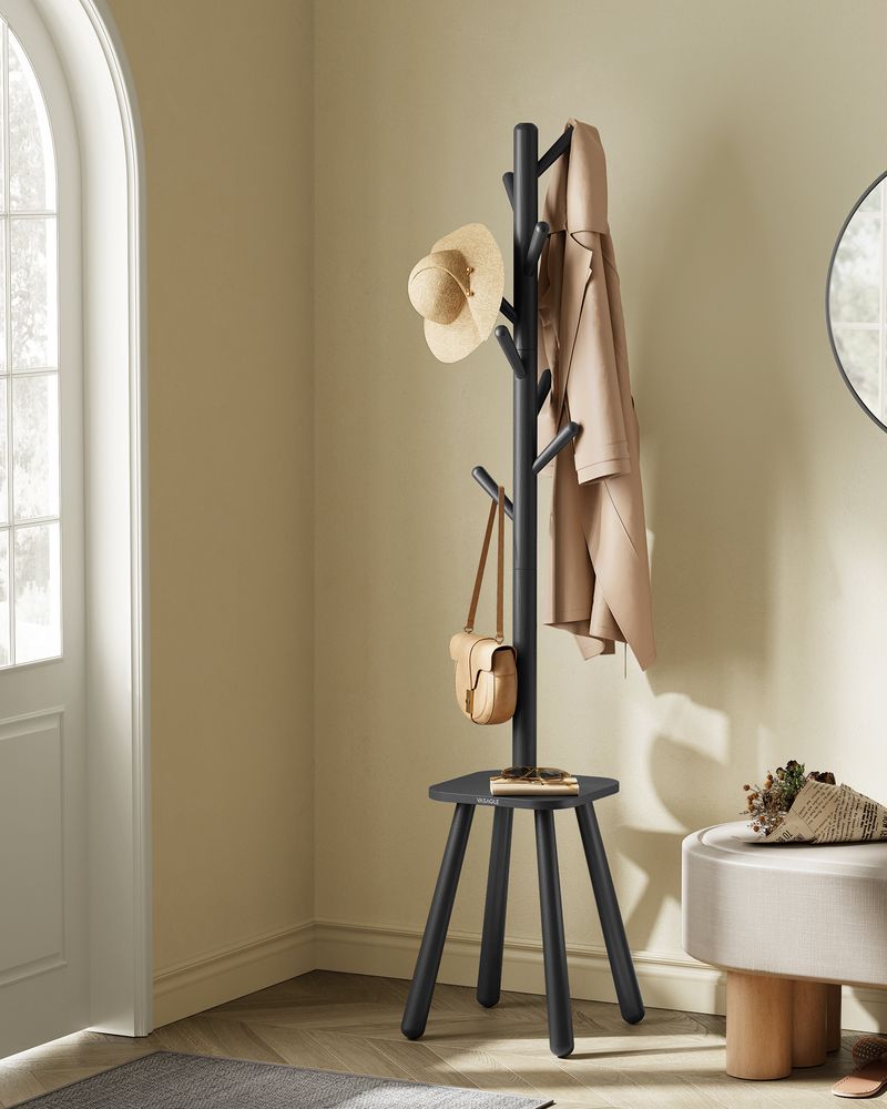 Freestanding Coat Rack | Tree Hooks With Lower Storage Shelf