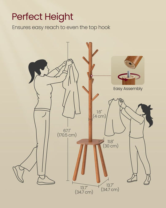Freestanding Coat Rack | Tree Hooks With Lower Storage Shelf