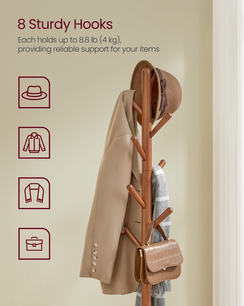 Freestanding Coat Rack | Tree Hooks With Lower Storage Shelf