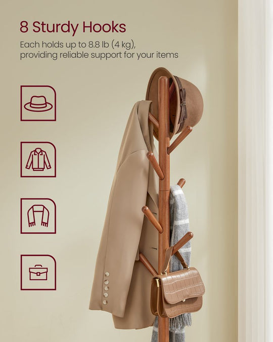 Freestanding Coat Rack | Tree Hooks With Lower Storage Shelf