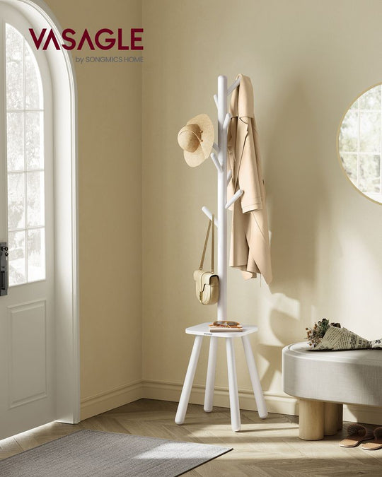 Freestanding Coat Rack | Tree Hooks With Lower Storage Shelf