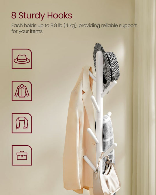 Freestanding Coat Rack | Tree Hooks With Lower Storage Shelf