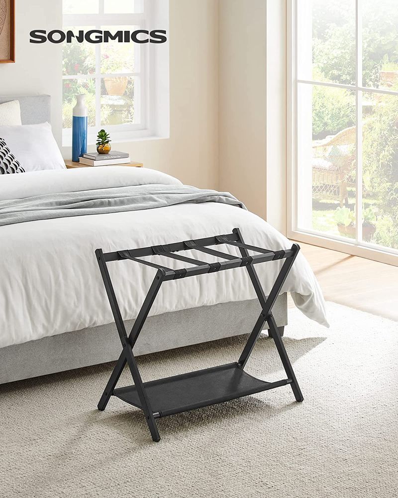 Folding Luggage Rack Set | Suitcase Stand With Storage Shelf