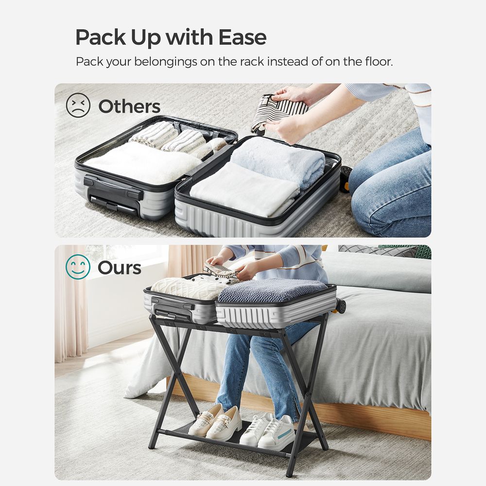 Folding Luggage Rack Set | Suitcase Stand With Storage Shelf