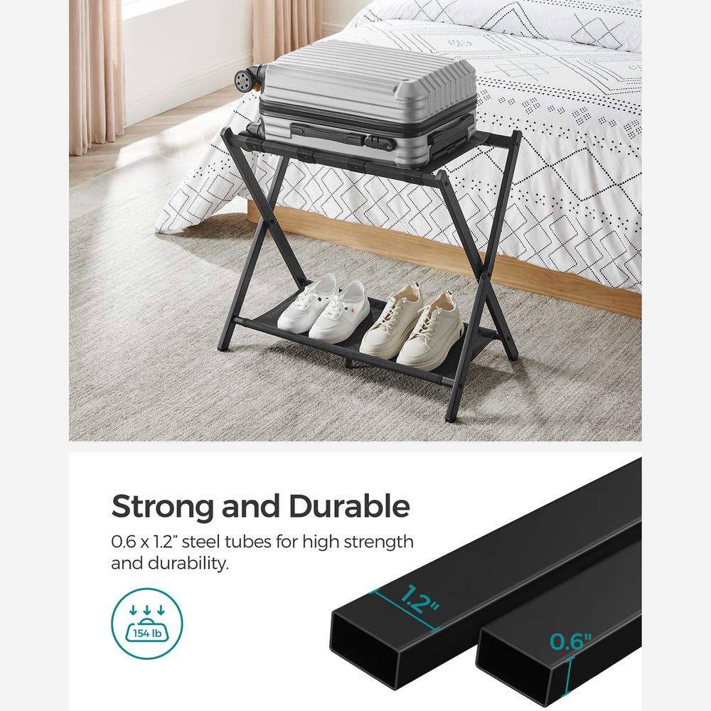 Folding Luggage Rack Set | Suitcase Stand With Storage Shelf