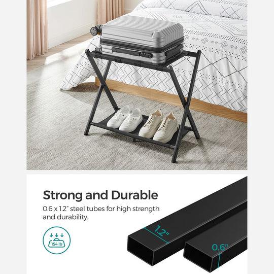 Folding Luggage Rack Set | Suitcase Stand With Storage Shelf