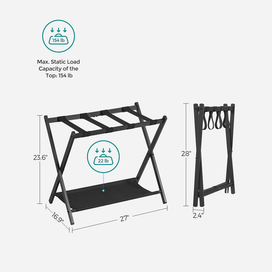 Folding Luggage Rack Set | Suitcase Stand With Storage Shelf