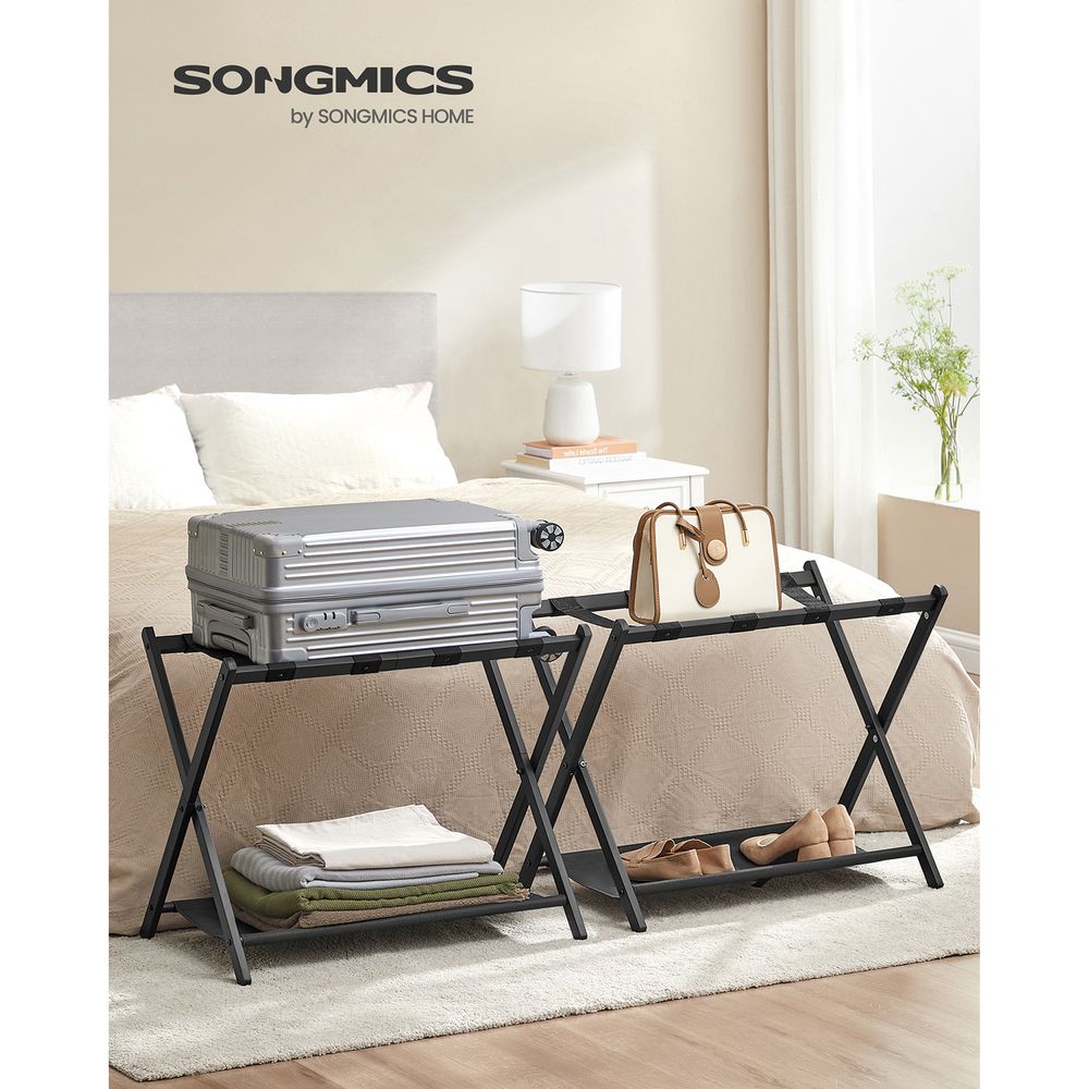 Folding Luggage Rack Set | Suitcase Stand With Storage Shelf