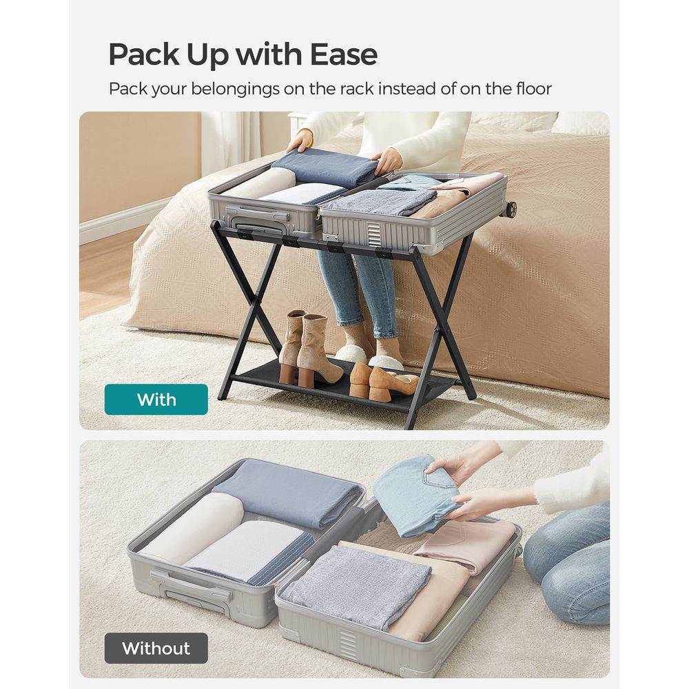 Folding Luggage Rack Set | Suitcase Stand With Storage Shelf