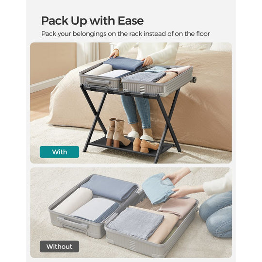 Folding Luggage Rack Set | Suitcase Stand With Storage Shelf