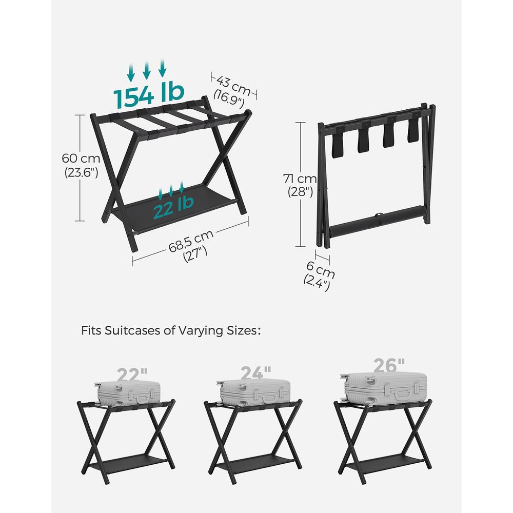 Folding Luggage Rack Set | Suitcase Stand With Storage Shelf