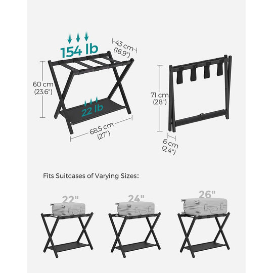 Folding Luggage Rack Set | Suitcase Stand With Storage Shelf