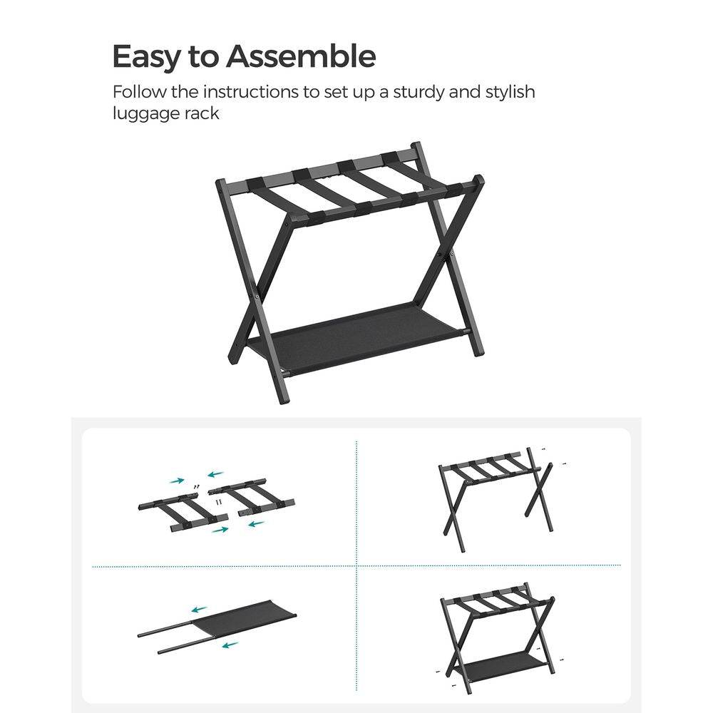 Folding Luggage Rack Set | Suitcase Stand With Storage Shelf