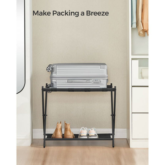 Folding Luggage Rack Set | Suitcase Stand With Storage Shelf
