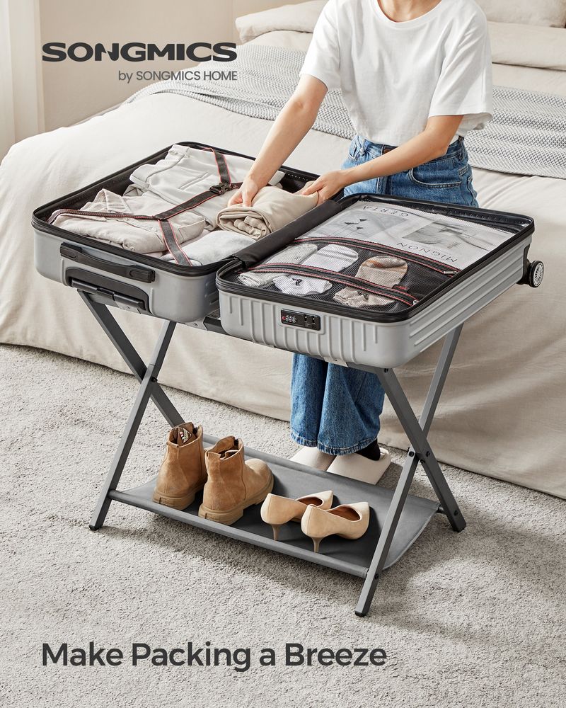Folding Luggage Rack Set | Suitcase Stand With Storage Shelf