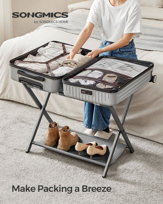 Folding Luggage Rack Set | Suitcase Stand With Storage Shelf