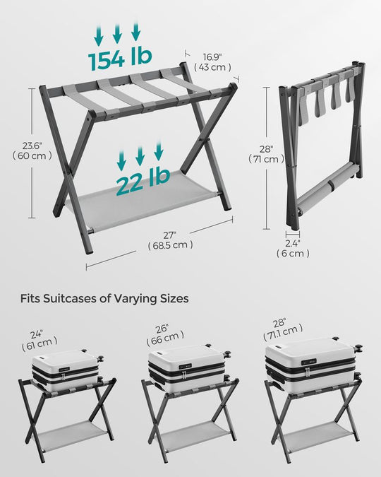 Folding Luggage Rack Set | Suitcase Stand With Storage Shelf
