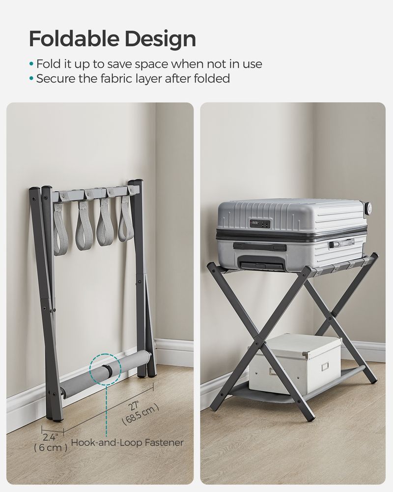 Folding Luggage Rack Set | Suitcase Stand With Storage Shelf