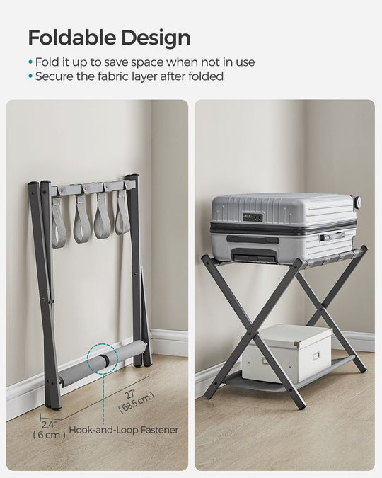 Folding Luggage Rack Set | Suitcase Stand With Storage Shelf