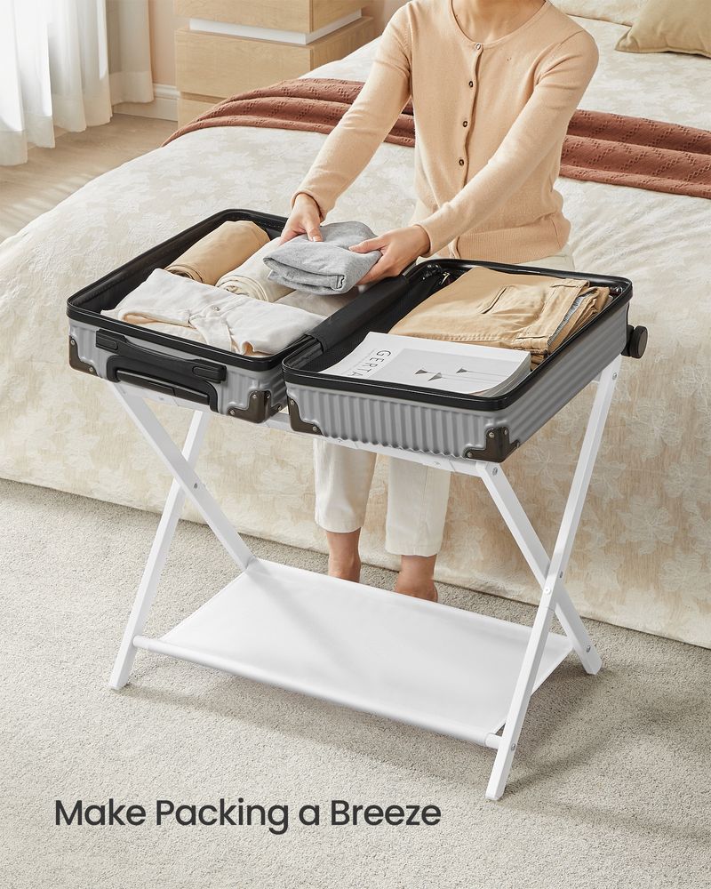 Folding Luggage Rack Set | Suitcase Stand With Storage Shelf