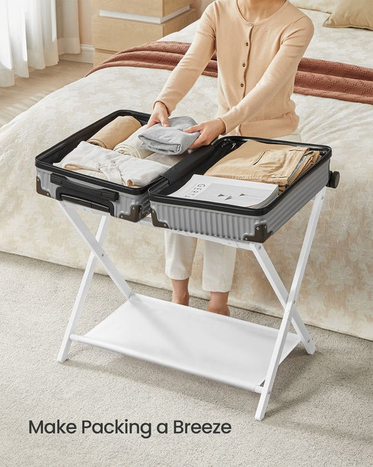 Folding Luggage Rack Set | Suitcase Stand With Storage Shelf