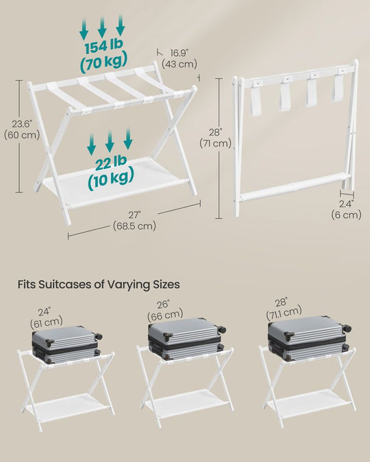 Folding Luggage Rack Set | Suitcase Stand With Storage Shelf