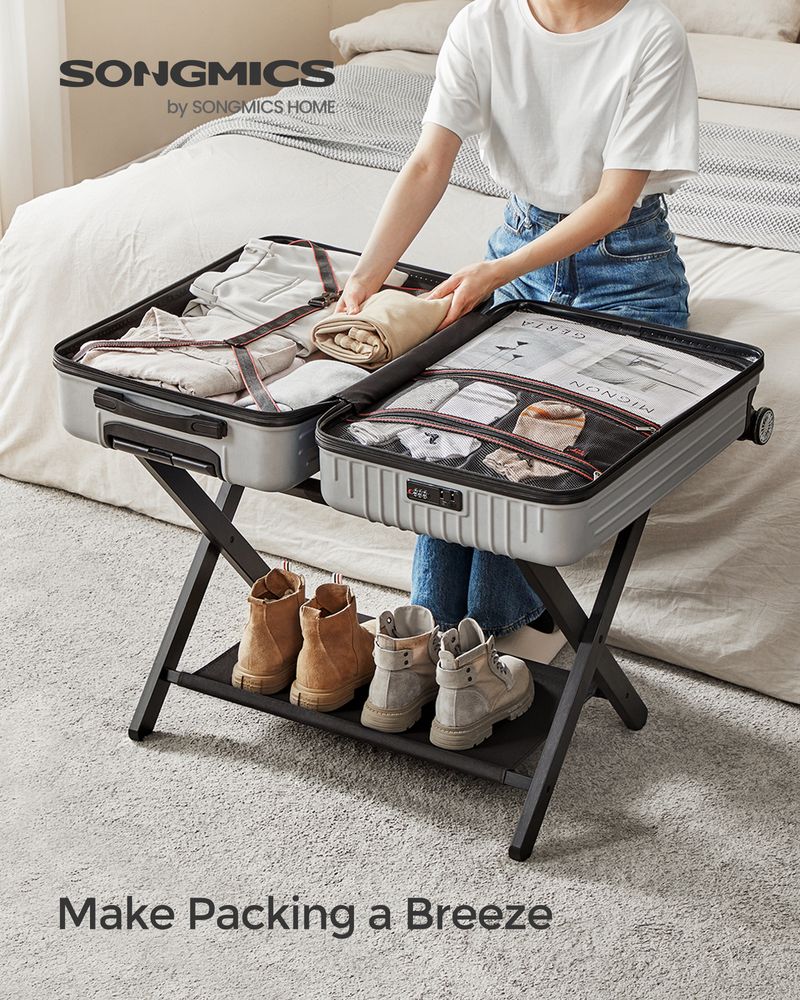 Folding Luggage Rack | Suitcase Stand With Lower Shelf
