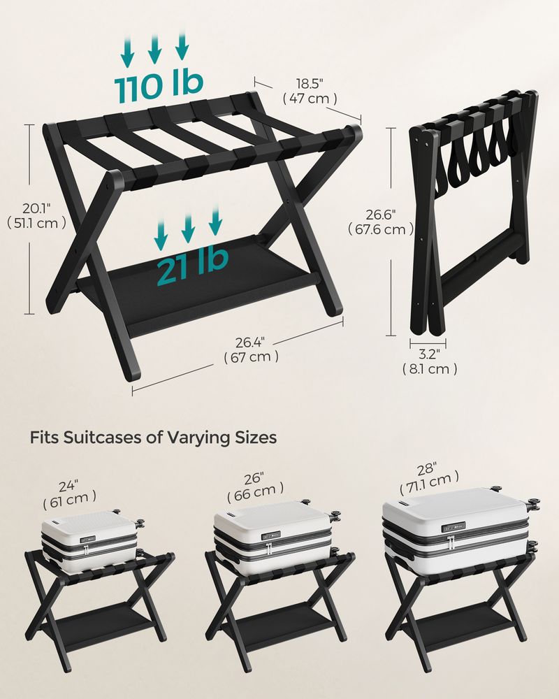 Folding Luggage Rack | Suitcase Stand With Lower Shelf