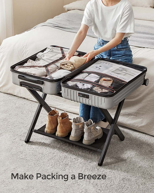 Folding Luggage Rack | Suitcase Stand With Lower Shelf