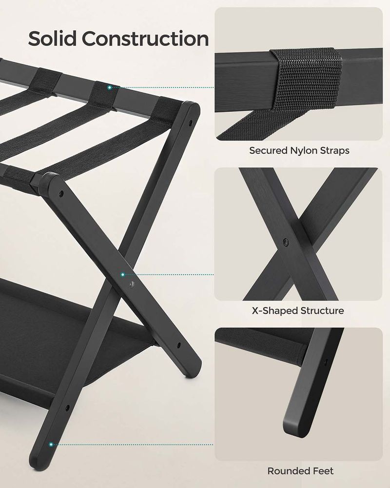 Folding Luggage Rack | Suitcase Stand With Lower Shelf