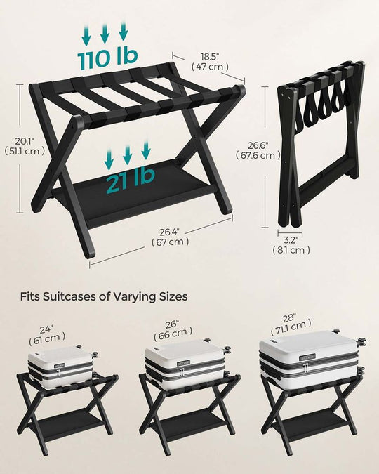 Folding Luggage Rack | Suitcase Stand With Lower Shelf