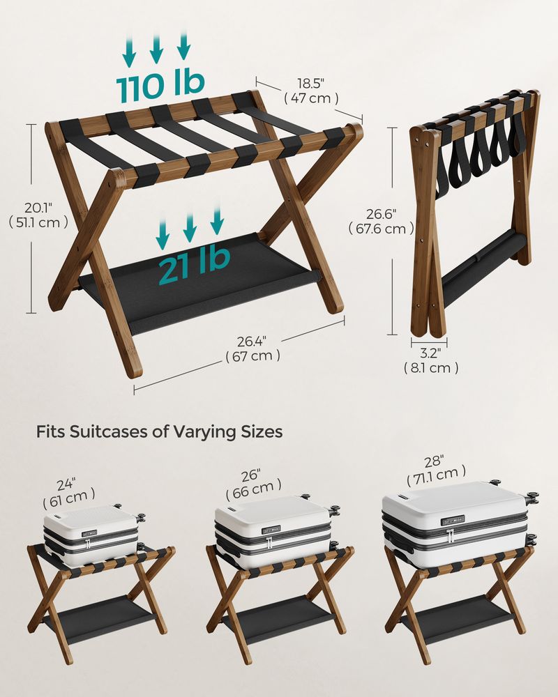 Folding Luggage Rack | Suitcase Stand With Lower Shelf
